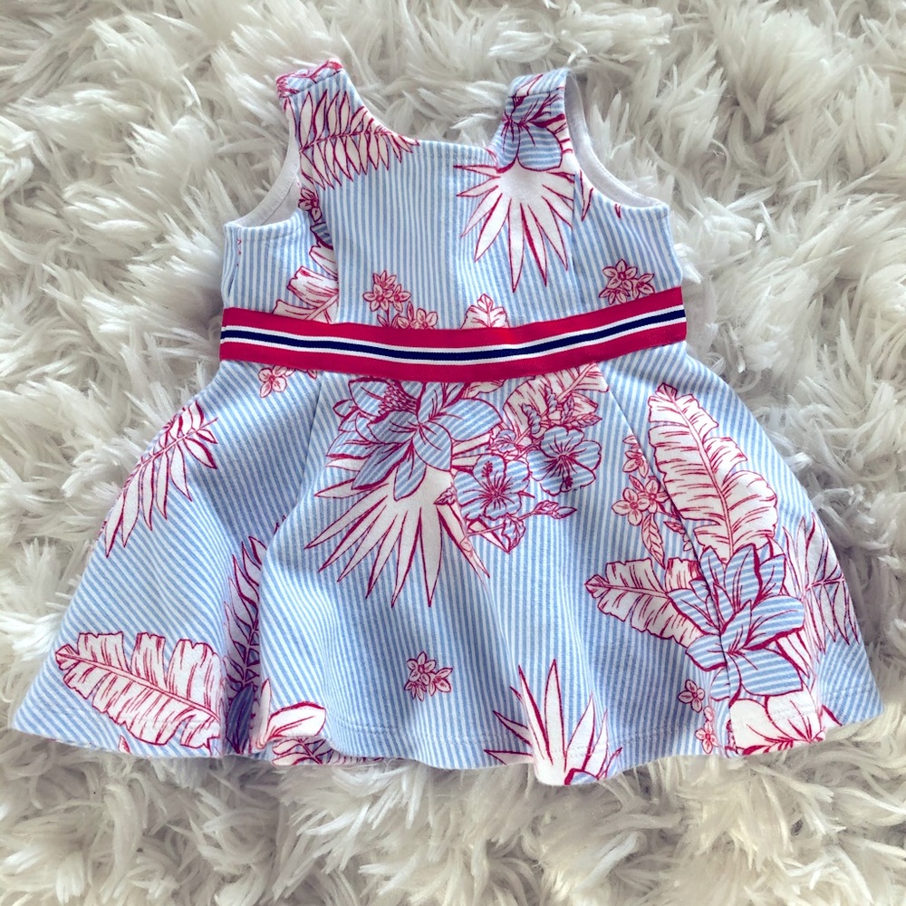 Red white and blue floral stripped A-line dress